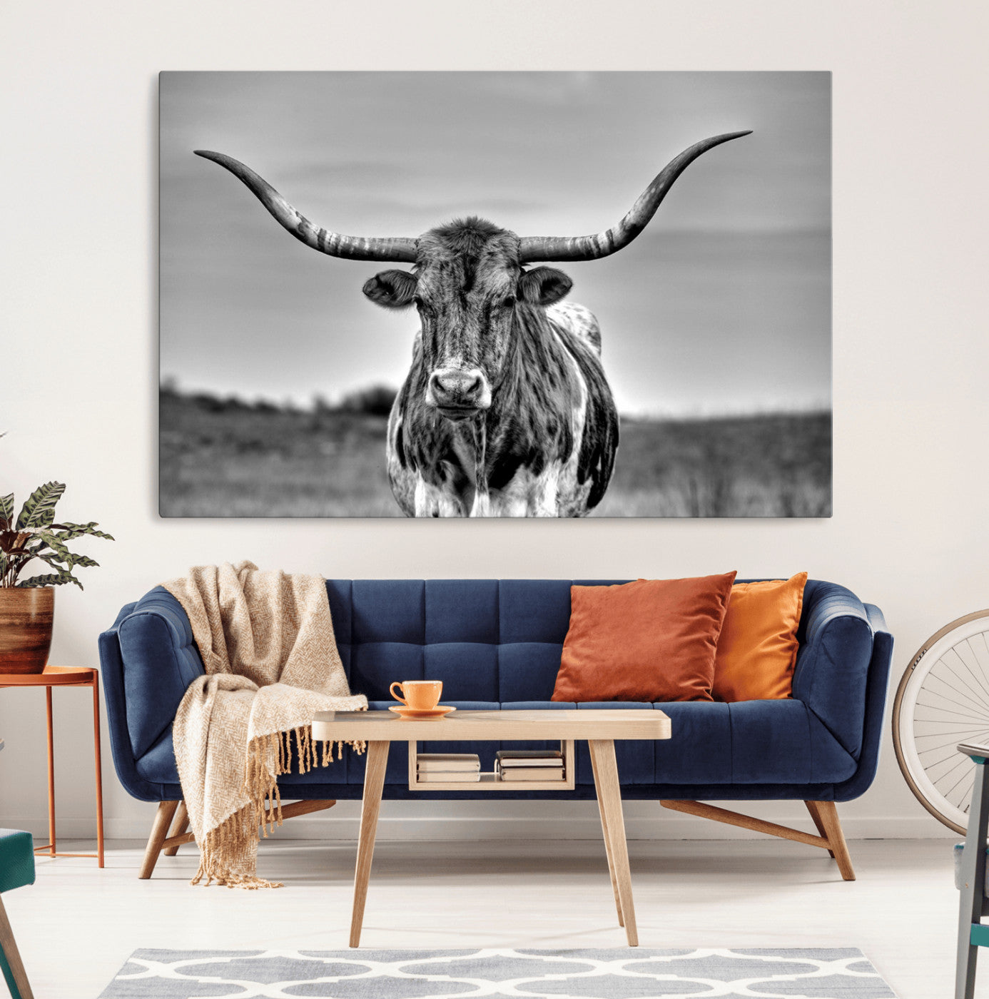 MGV-CV-36X24 - Texas Longhorn Cpw Wall Art, Texas Longhorn Canvas, Cattle Canvas Print