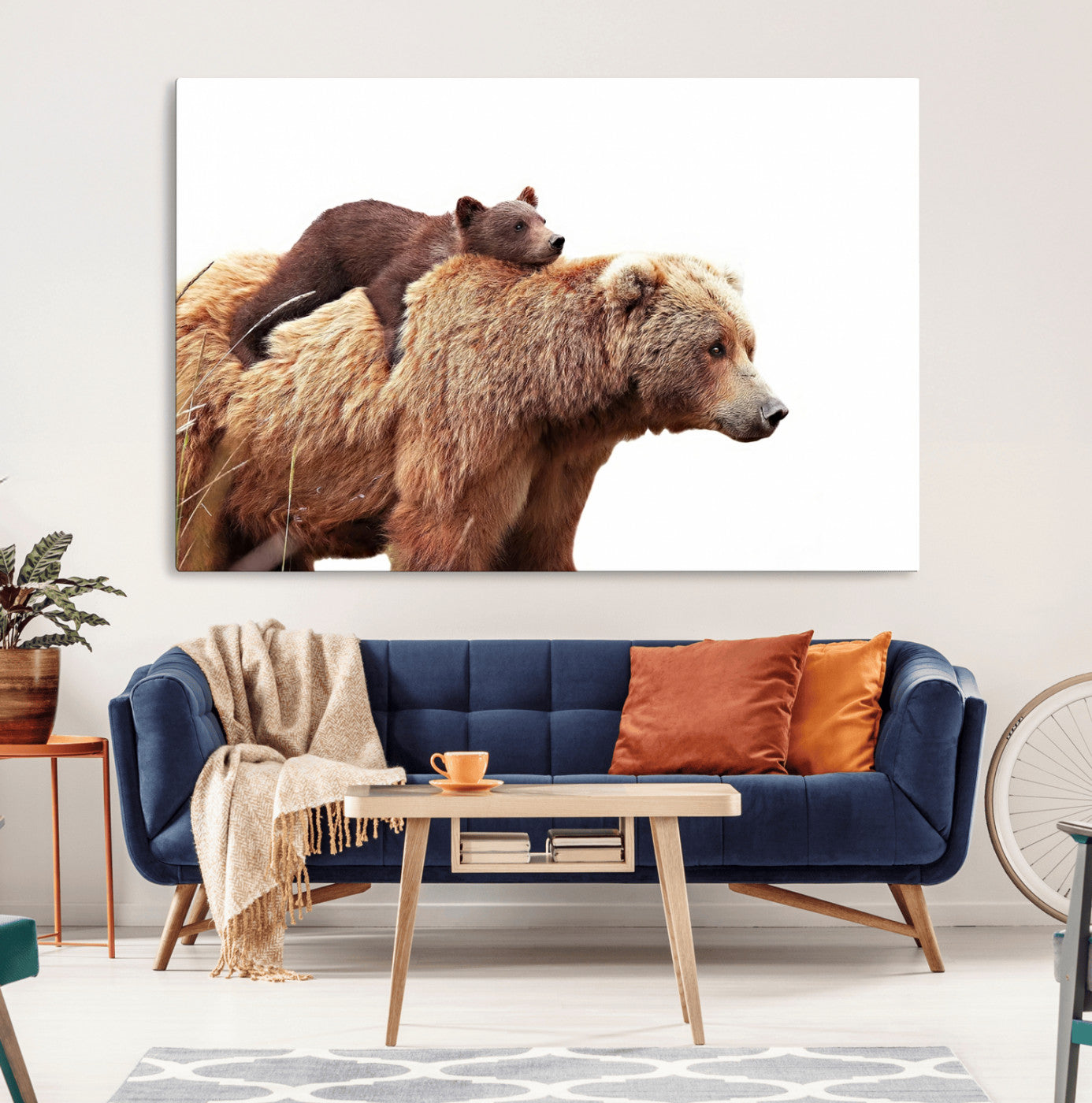 MGV-CV-36X24 - Mother and Baby Bear Canvas Wall Art - Adorable Wildlife Animal Print, Cozy Rustic Decor for Living Room,