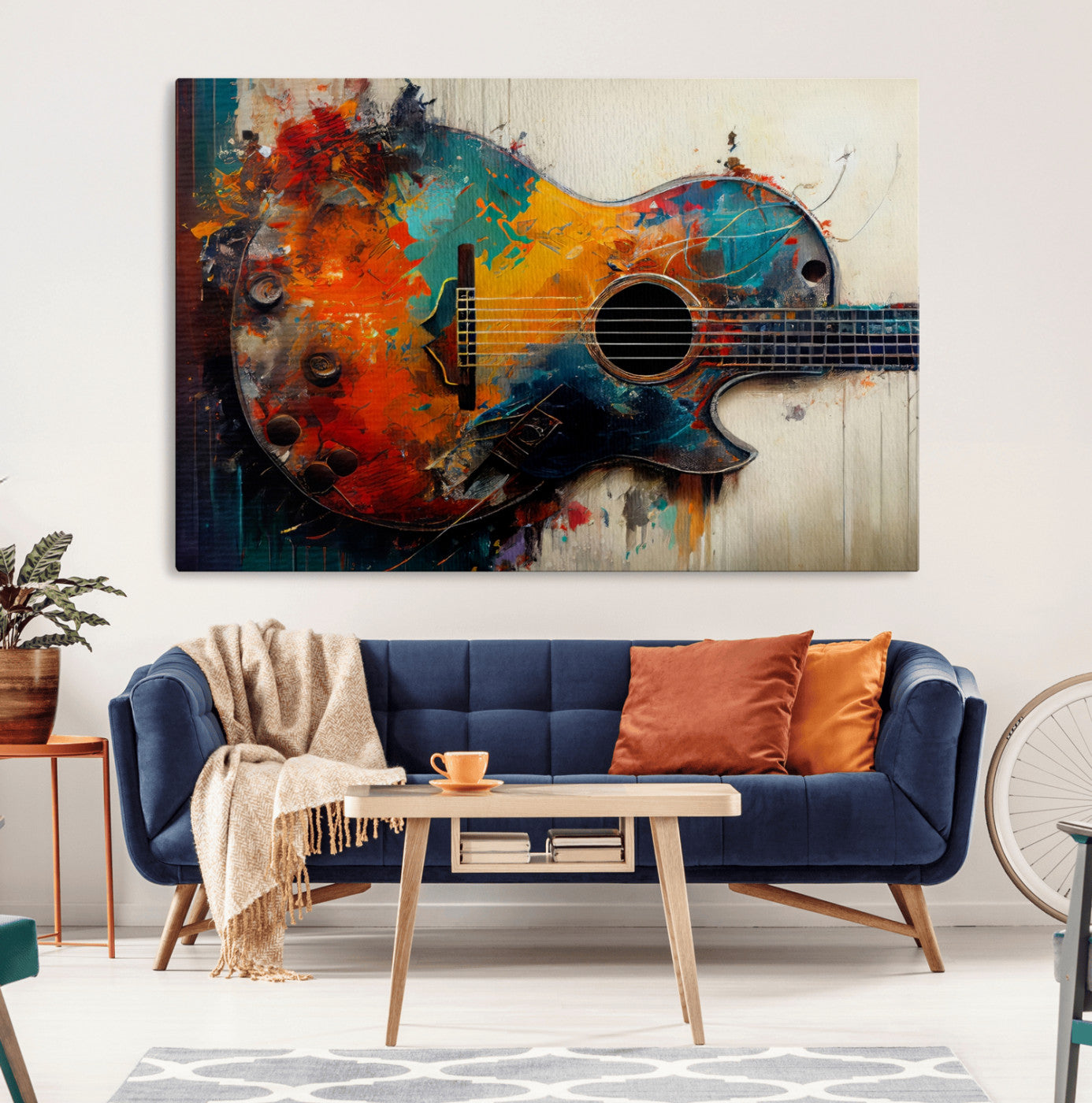 MGV-CV-36X24 - Abstract Guitar Wall Art Canvas | Vibrant Music-Inspired Art for Living Room or Studio | Colorful Music Decor Canvas Print