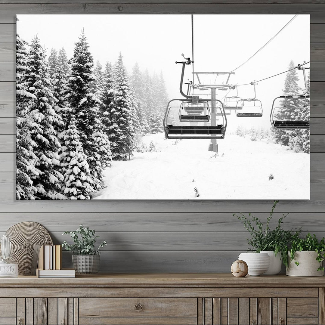 The winter decor features a Ski Lift Wall Art Canvas Print.