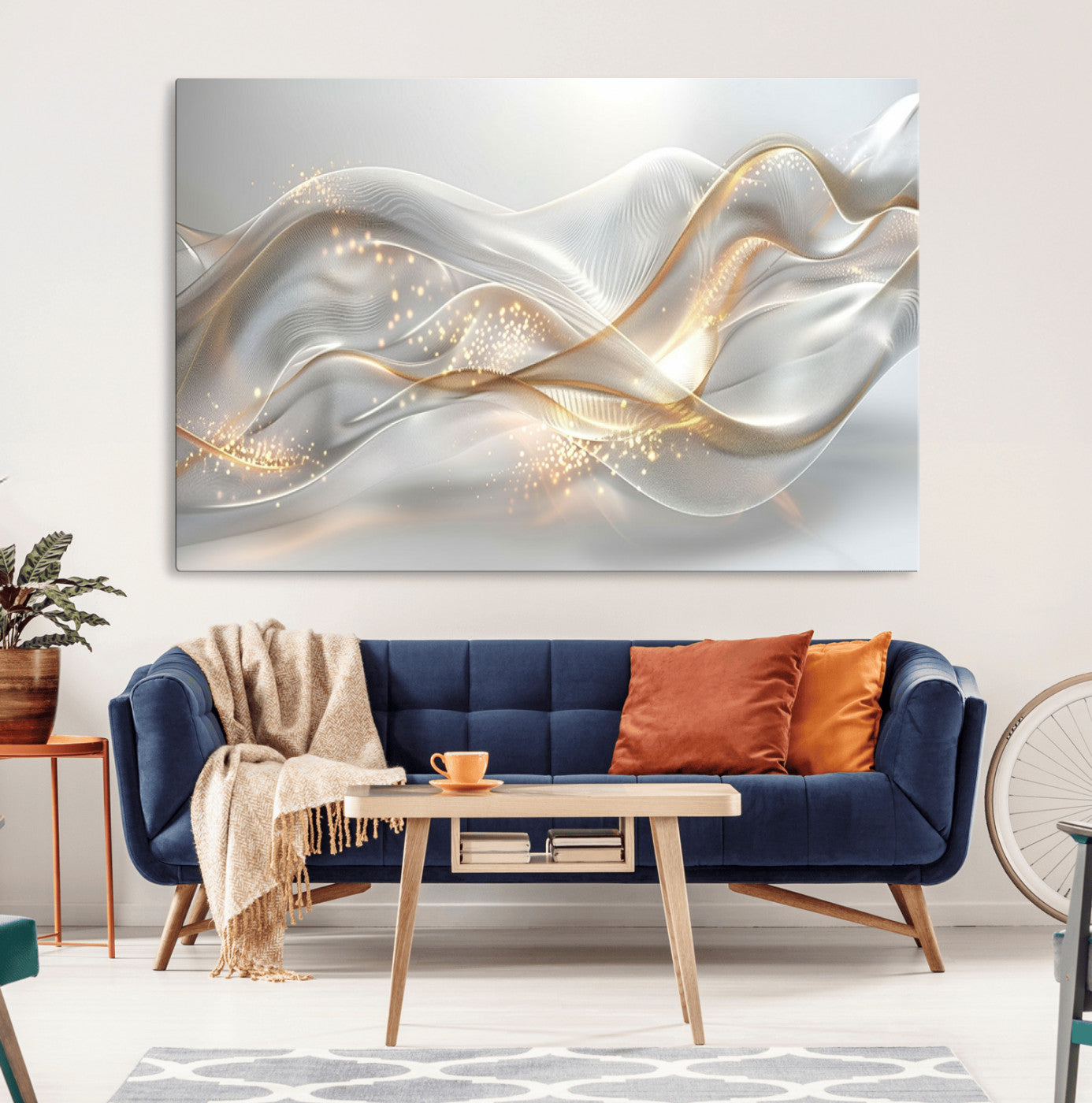 MGV-CV-36X24 - Abstract art Grey and Gold Lines Wall Art