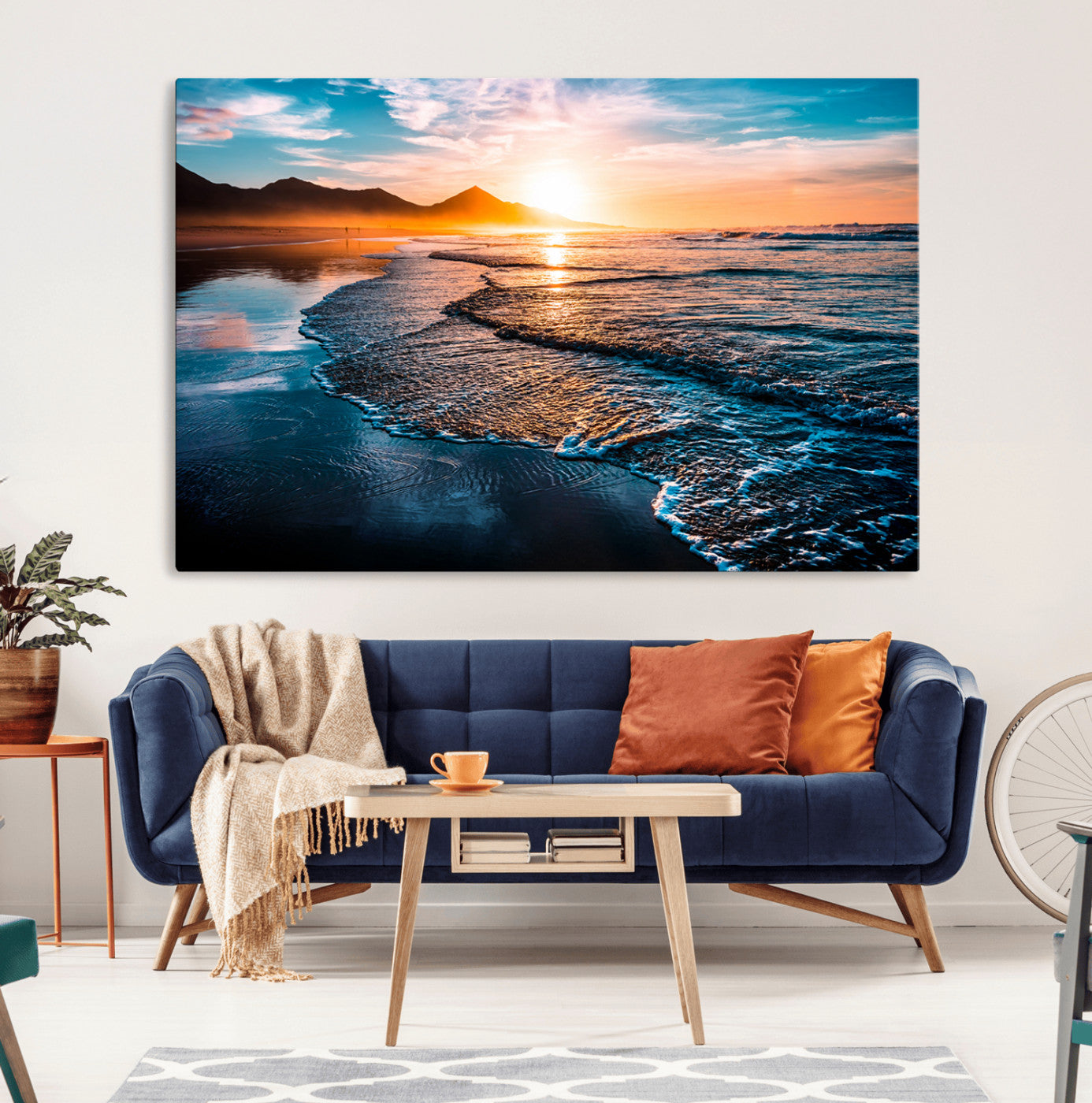 26494-MGV-CV-36X24-Beach Ocean Sunset on the Sea Wall Art Canvas, Beach Ocean Sunset Canvas Print
