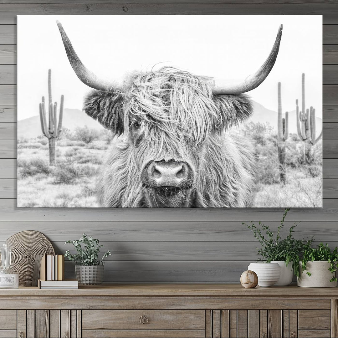 Enhance your kitchen with the Rustic Charm Cow Longhorn Bighorn Wall Art Canvas Print.