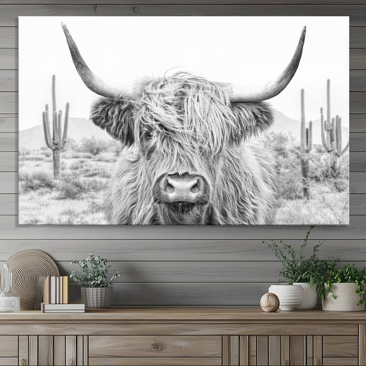 Enhance your kitchen with the Rustic Charm Cow Longhorn Bighorn Wall Art Canvas Print.