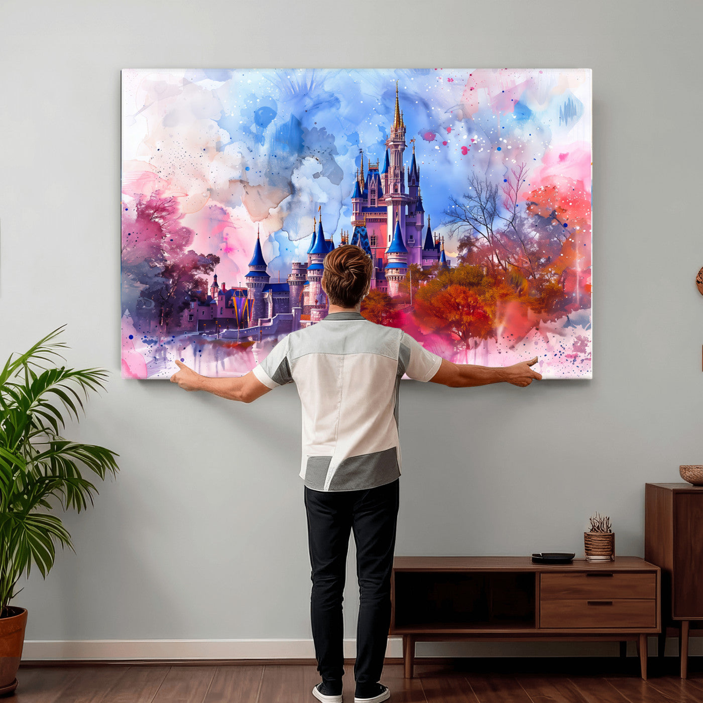 58662-MGV-CV-36X24 - Disney Wall Art: Dreamy Watercolor Cinderella Castle Canvas Print