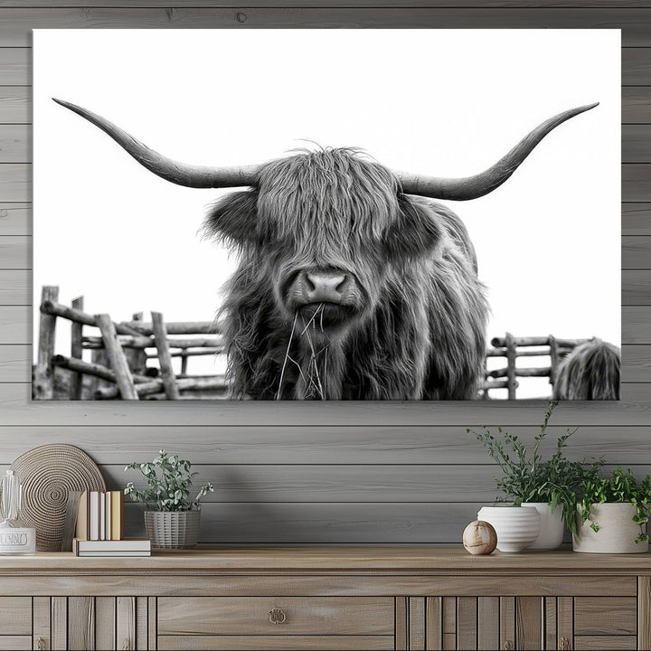 The Bighorn Cow Wall Art adds rustic charm to the space.