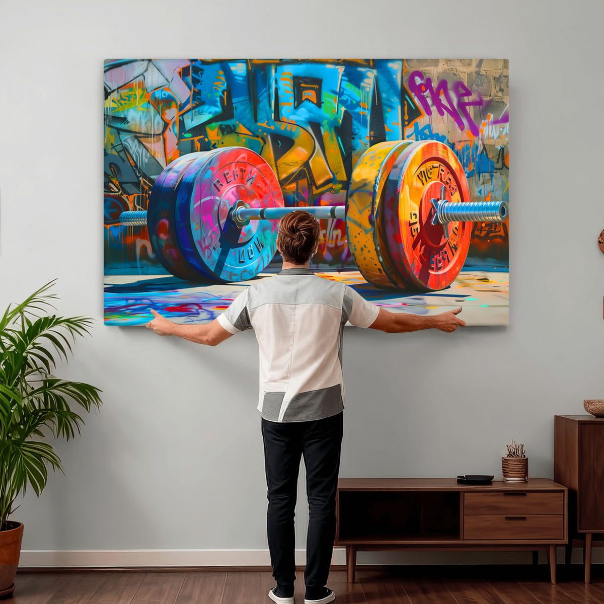 70871-MGV-CV-36X24 - Fitness Gym Barbell Graffiti Wall Art Canvas Print