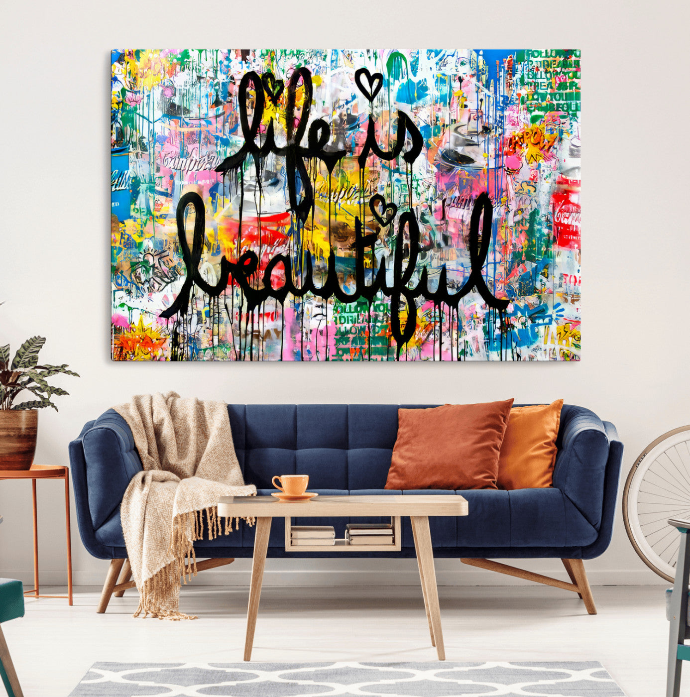 MGV-CV-36X24 - Life Beautiful Art Print - Banksy Graffiti Wall Art Canvas Print | Graffiti Wall Art Canvas Print