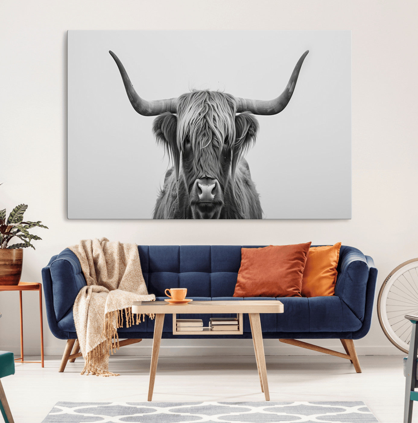 -Farmhouse Longhorn Wall Art Canvas Print, Longhorn Texas Wall Art Canvas Print