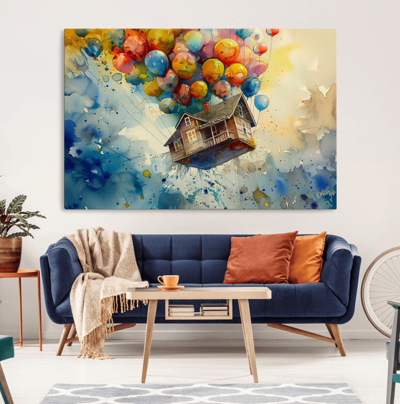 77149-MGV-CV-36X24-UP-Inspired Floating House with Balloons Canvas Art – Colorful 3-Panel Wall Decor for Living Room,