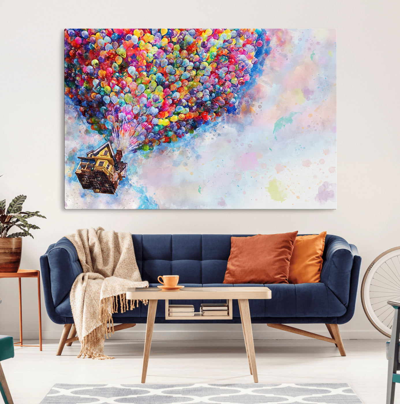 29167-MGV-CV-36X24-Don't Look Up Movie Canvas Wall Art - Vibrant Floating House and Balloons Scene, Tribute to Iconic