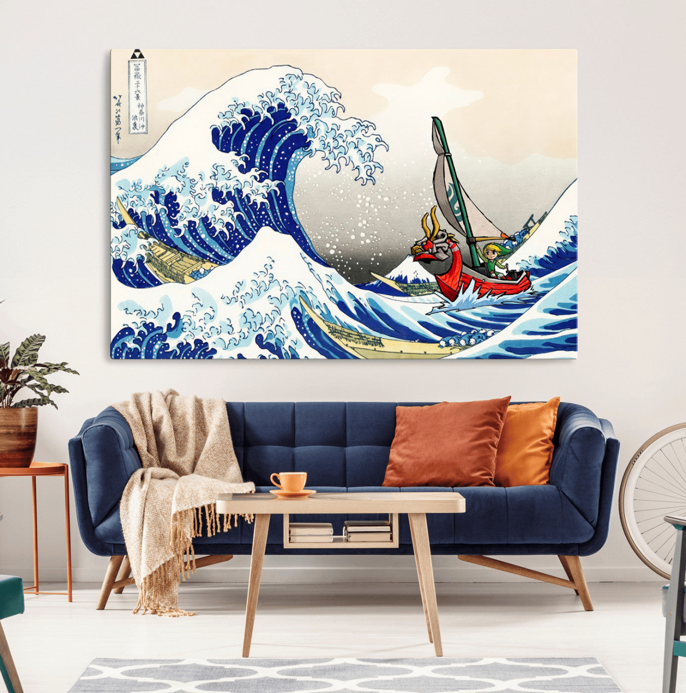 19450-MGV-CV-36X24-Katsushika Hokusai Kanagawa Giant Wave Wall Art Canvas Print | Iconic Japanese Art for Living Room