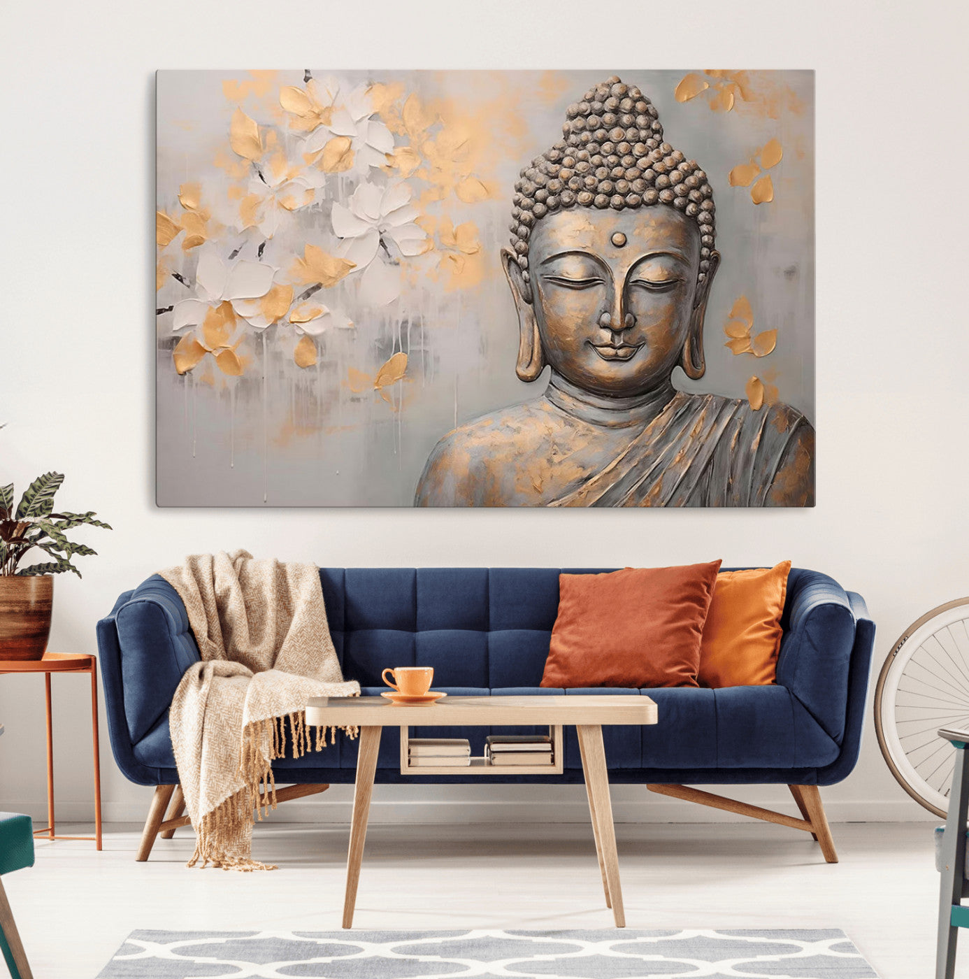 MGV-CV-36X24 - Abstract Buddha Statue Wall Art Canvas Print - Modern Meditation Decor for Living Room, Office, Yoga Studio Decor