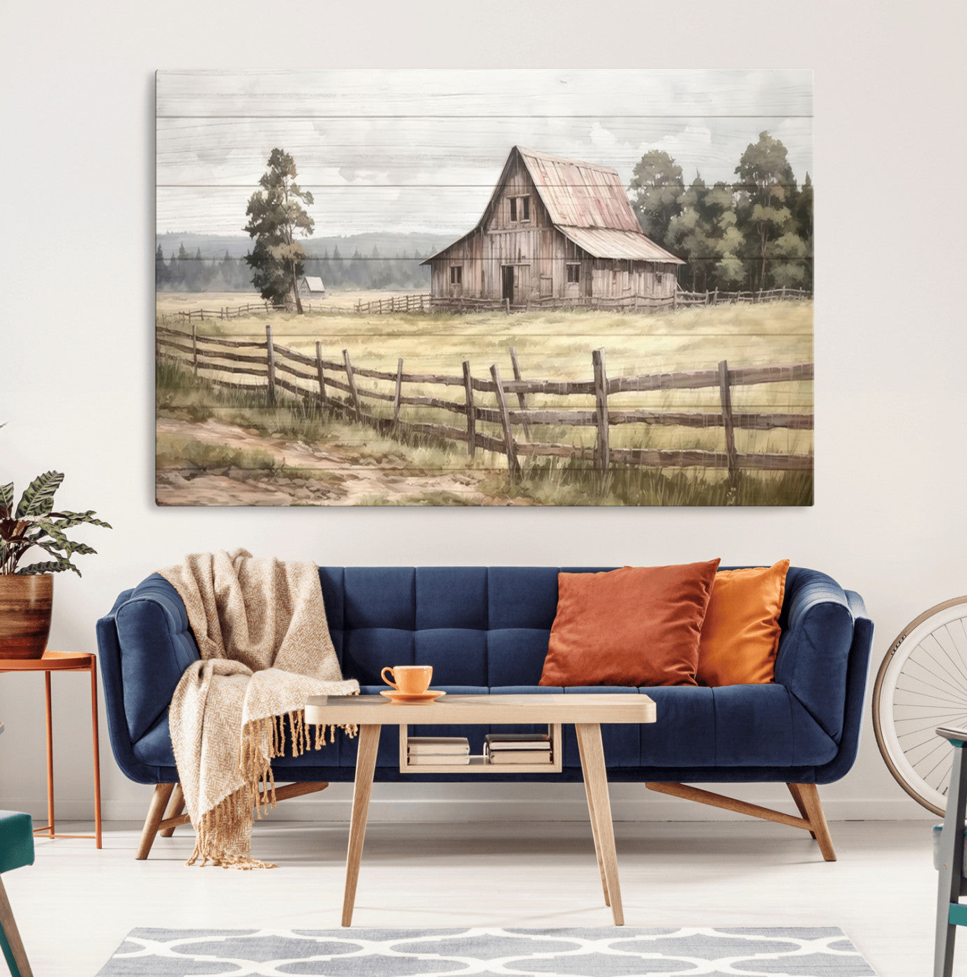 87489-MGV-CV-36X24-Rustic Farmhouse Barn Wall Art | 3-Panel Framed Gallery Wrap Giclee Canvas Print for Living Room,