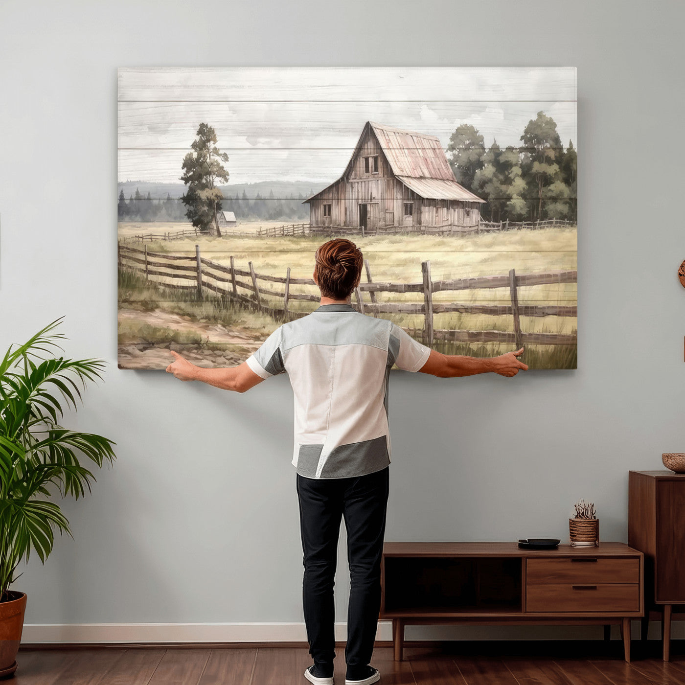 87489-MGV-CV-36X24 - Rustic Farmhouse Barn Wall Art | Framed Gallery Wrap Barn  Giclee Canvas Print for Farmhouse Decor