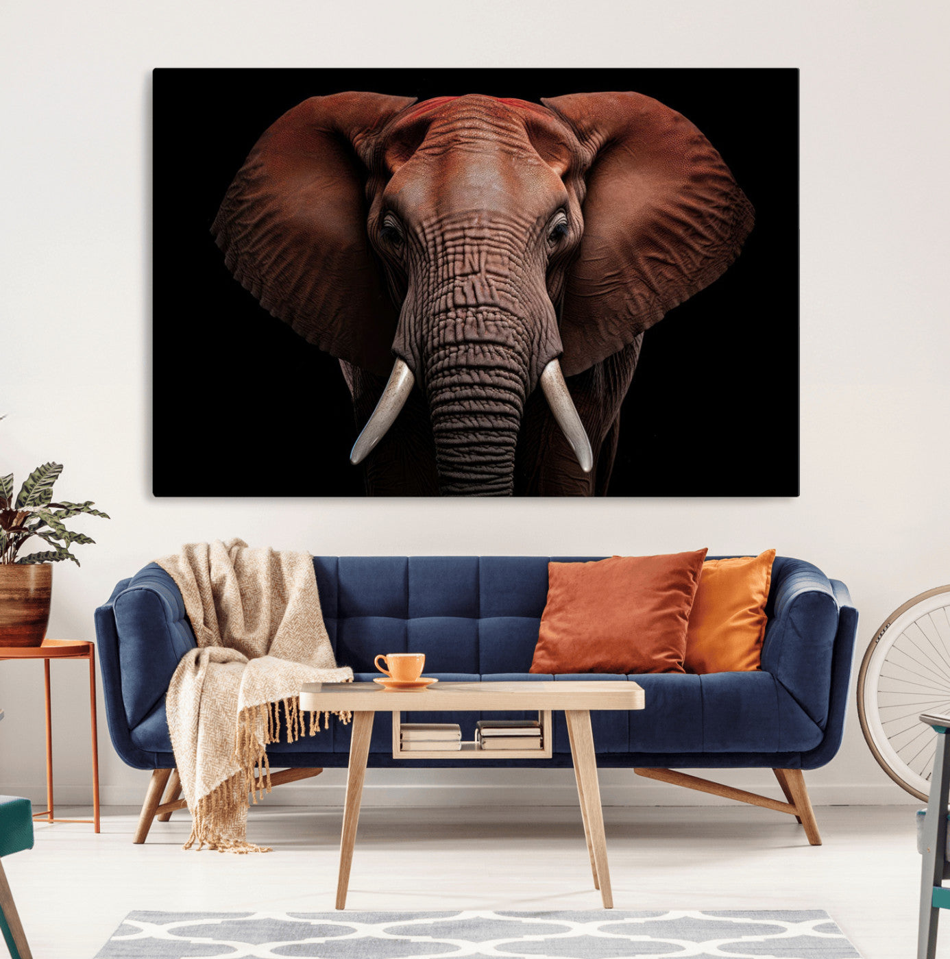-Wild Elephant Wall Art Canvas Print, Africa Savannah Wild Animal Wall Decor Print