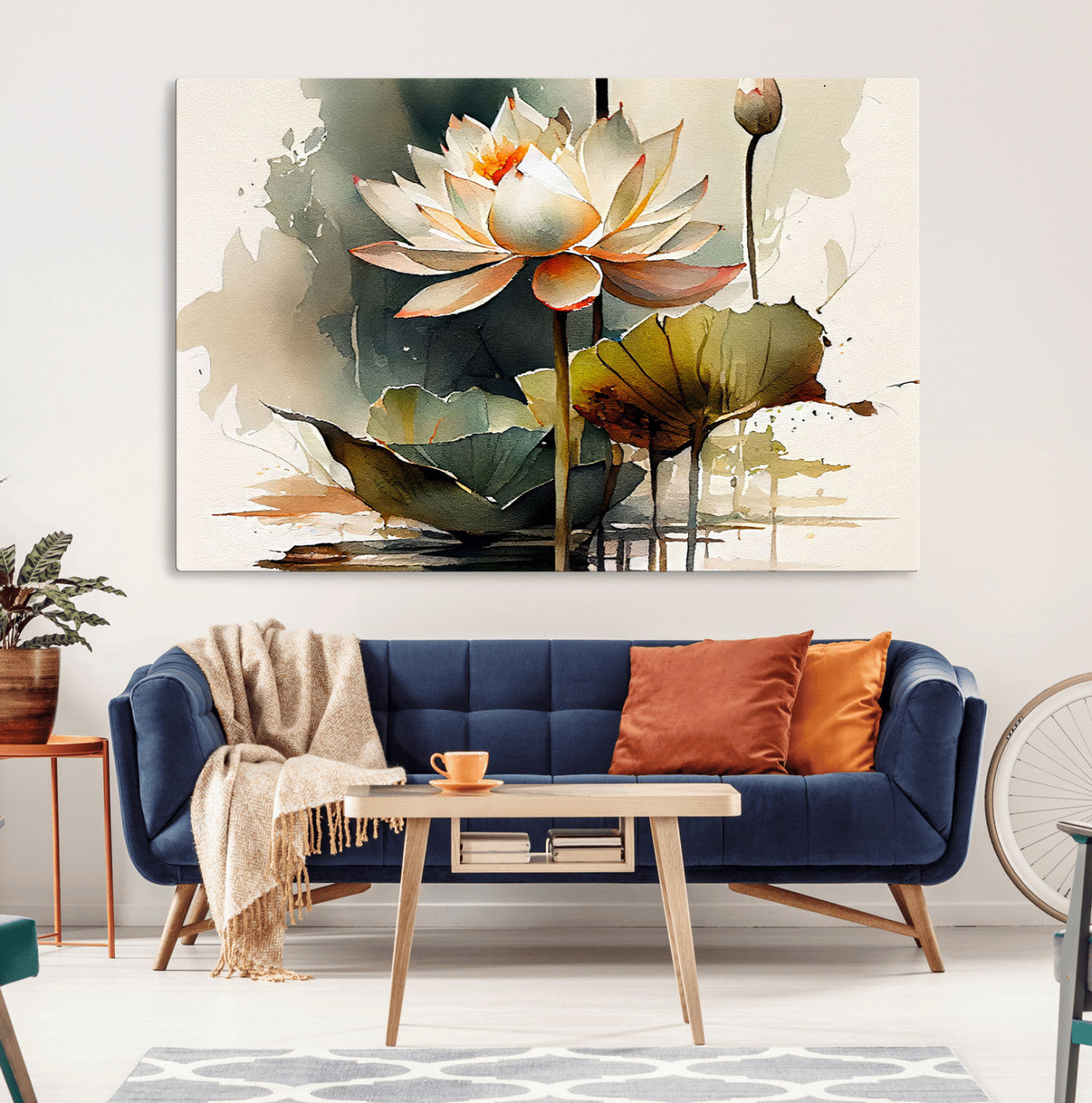 62531-MGV-CV-36X24-Lotus Flower Watercolor Canvas Print – A Symbol of Serenity and Growth, Captured in Soft Watercolors