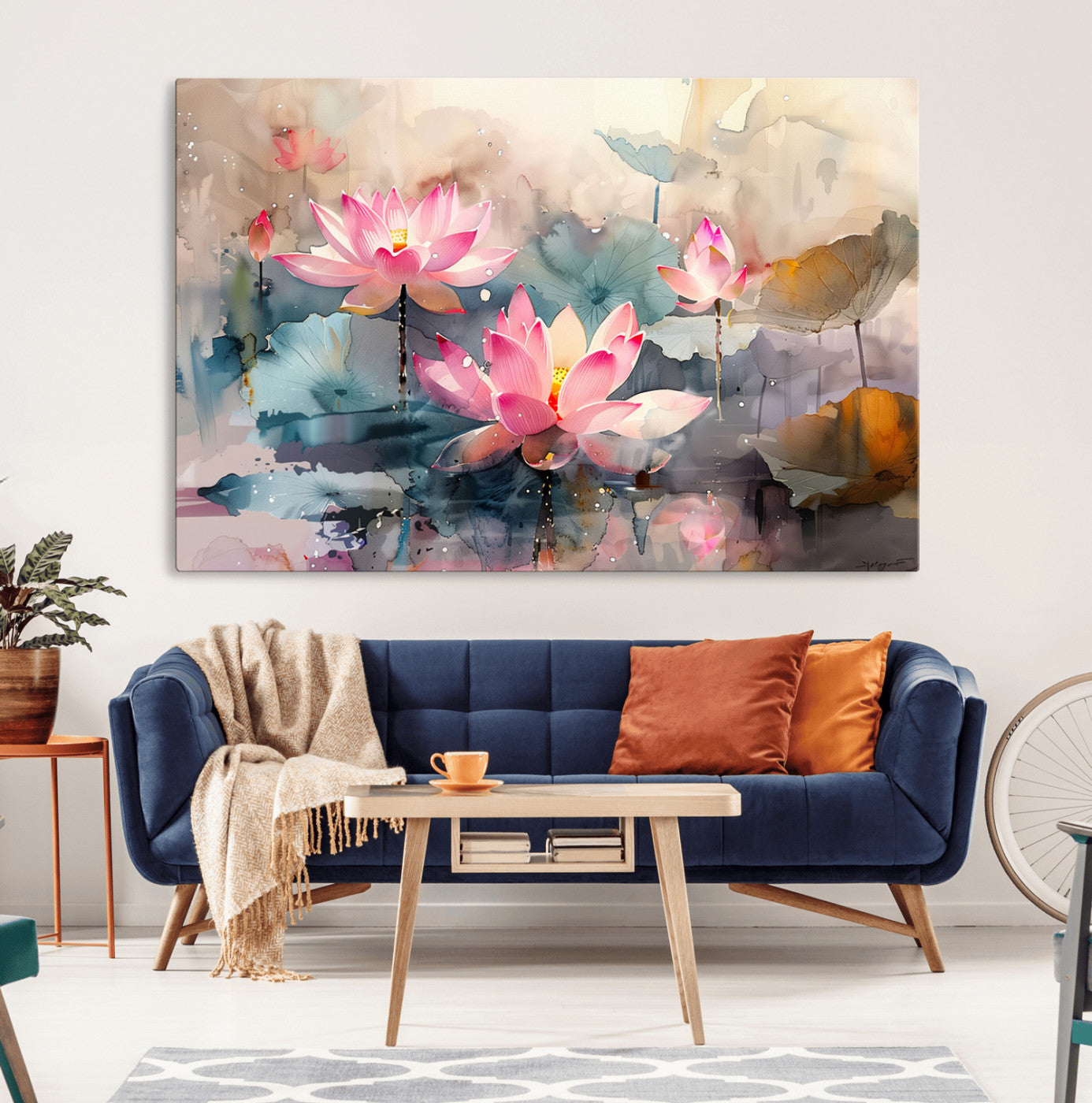 MGV-CV-36X24 - Lotus Flower Wall Art | 3-Panel Giclee Canvas Print of Pink Lotus Blossoms for Living Room, Bedroom, Office | Framed Lotus Floral Wall Art Decor Print