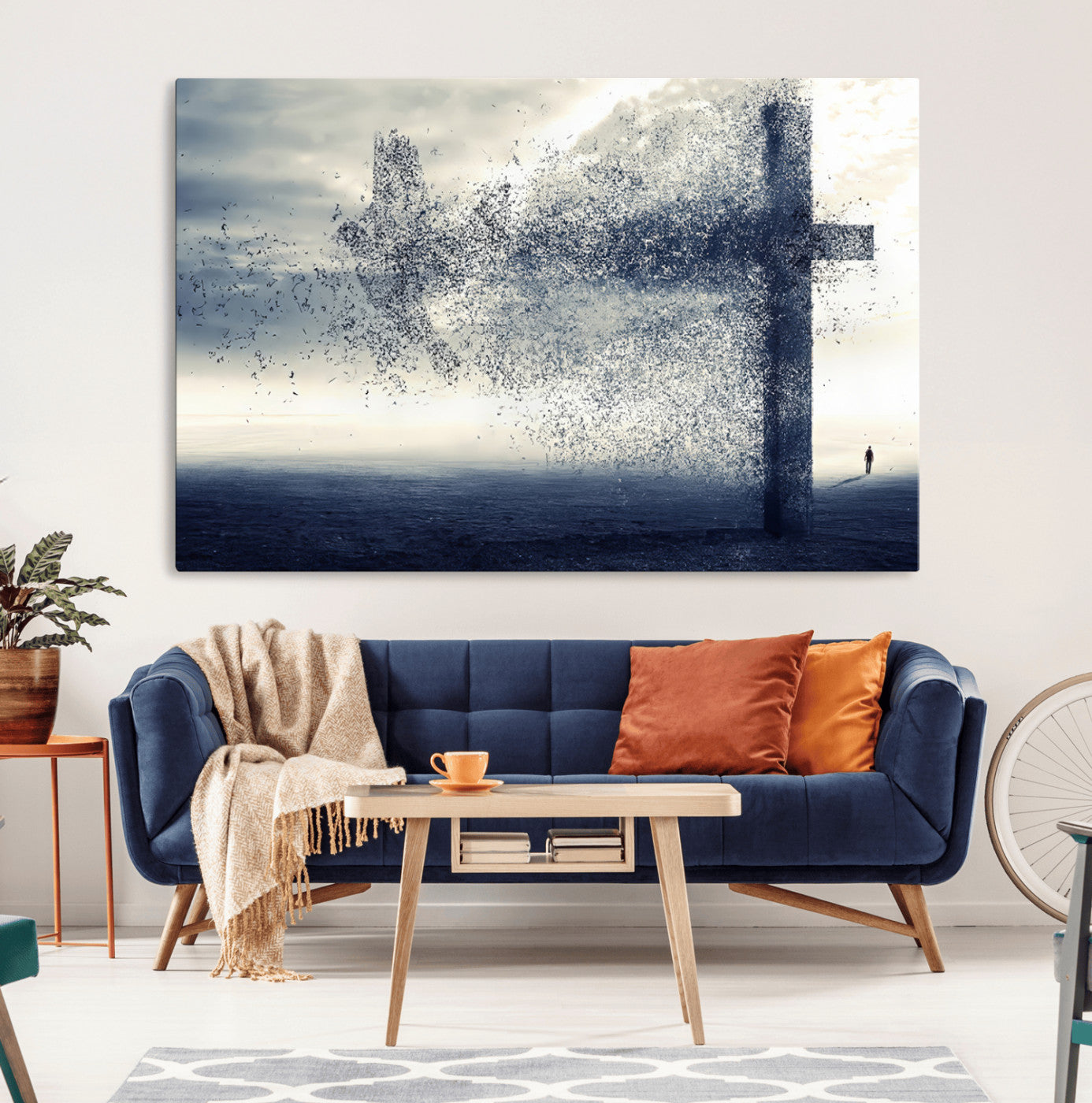 MGV-CV-36X24 - Jesus and the Fading Cross Wall Art Print – Symbol of Faith, Christian Wall Art Canvas Print, Framed
