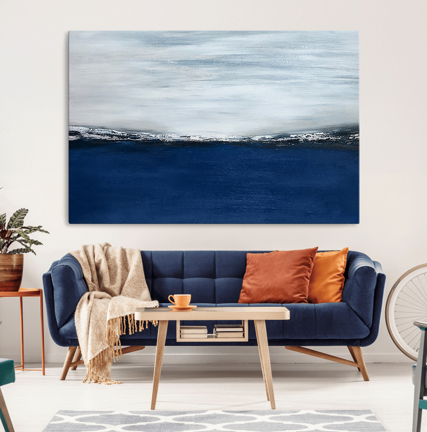 62197-MGV-CV-36X24-Navy Blue Abstract Wall Art Canvas Print