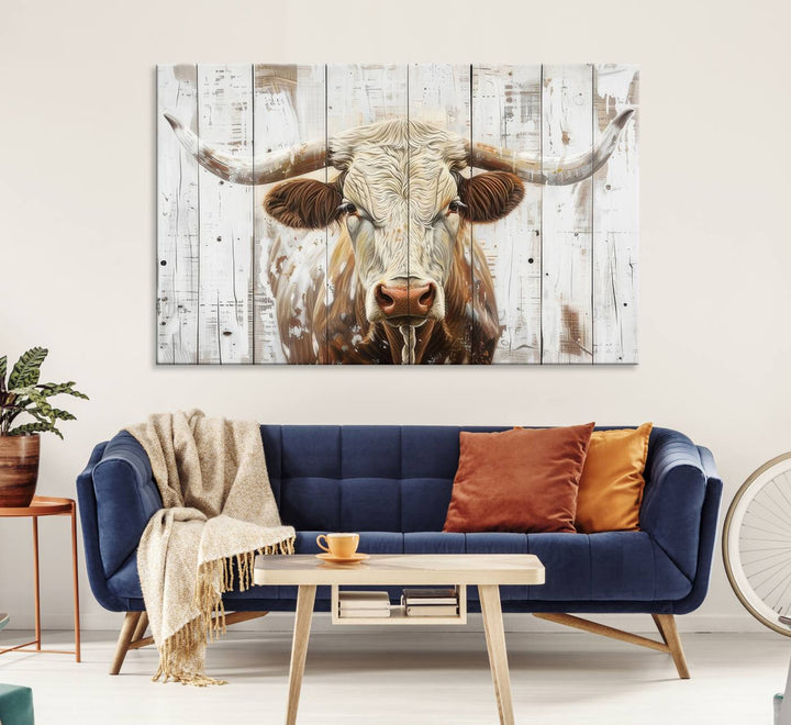 A Western-inspired Rustic Longhorn Bull Wall Art Canvas Set.