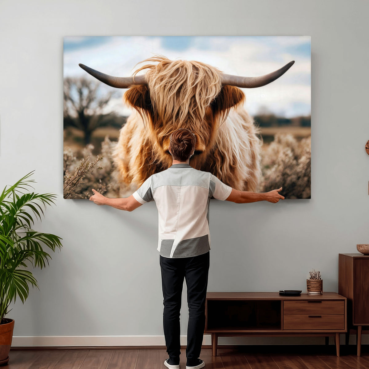 55903-_Poster-30x20 - Scottish Cow Longhorn Wall Art Canvas Print
