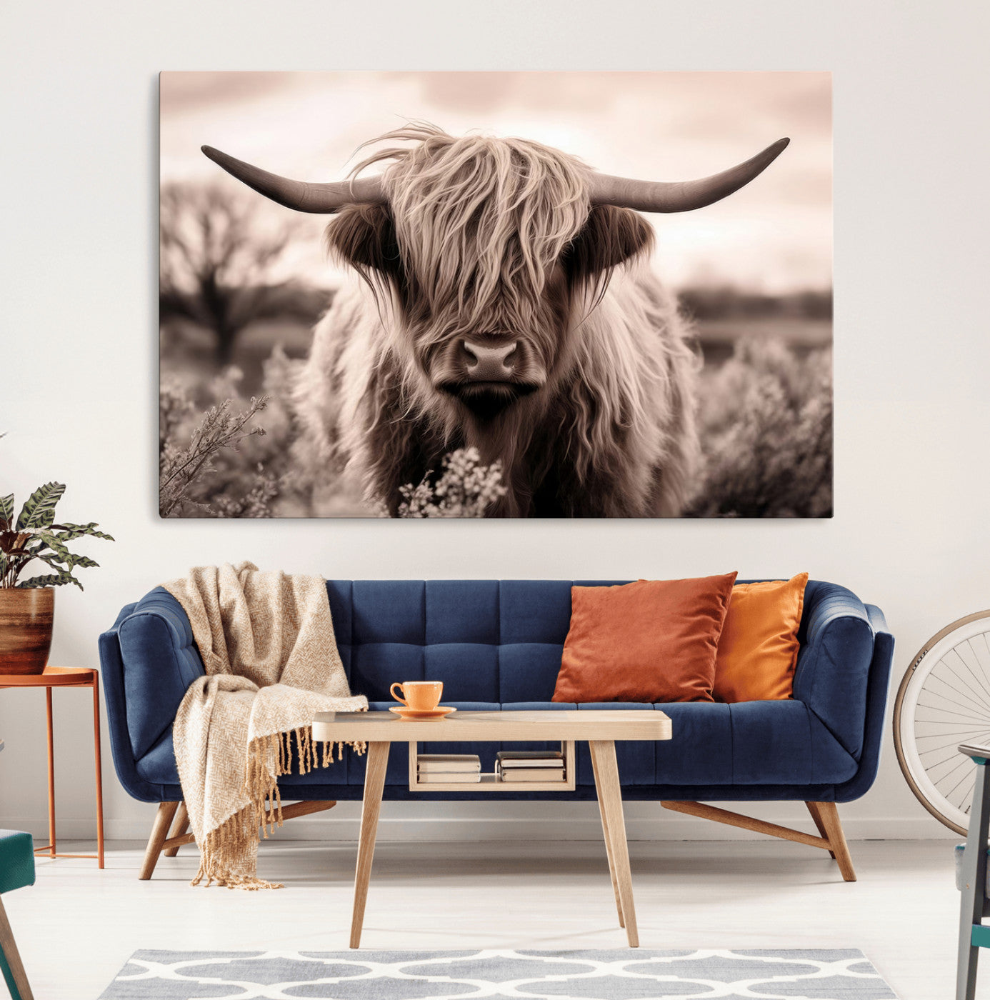 55903-MGV-CV-36X24-Scottish Cow Longhorn Wall Art Canvas Print