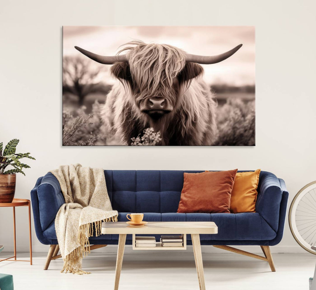 The Scottish Cow Longhorn Wall Art Canvas Print adds charm to the kitchen.