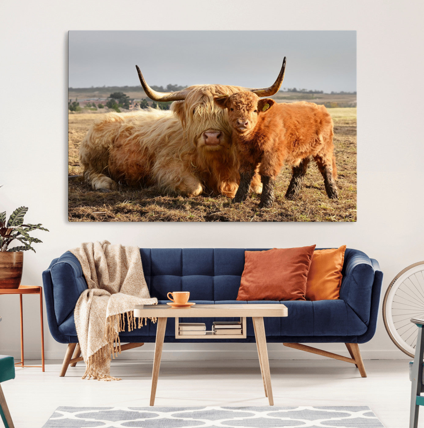 53461-MGV-CV-36X24-Highland Cow Canvas Wall Art Animal Print for Farm House Decor