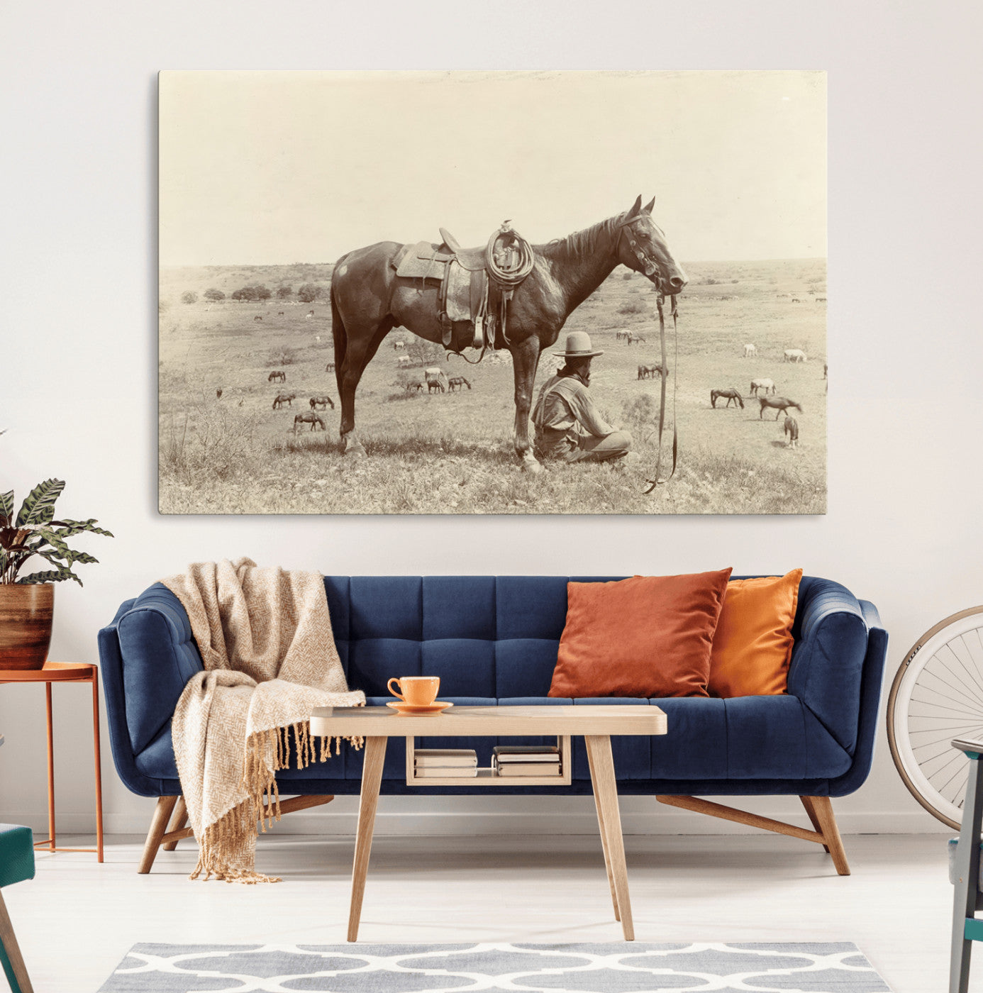 65028-MGV-CV-36X24-Cowboy Wall Art - Western Horse Canvas Print - Vintage Western Wall Art Canvas Print, Ready to Hang