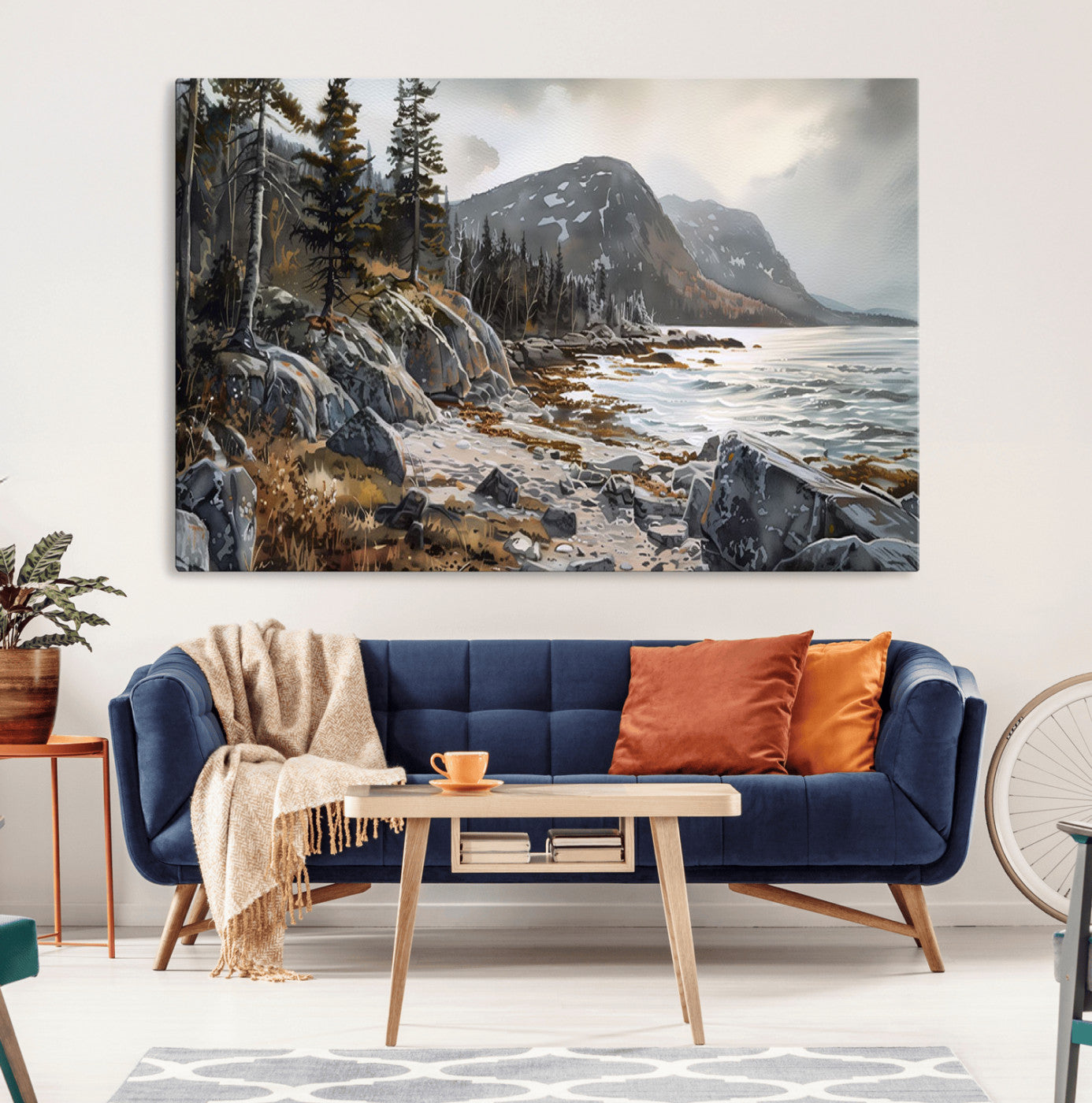 -Serene Coastal View of Acadia National Park - Stunning 3-Panel Wall Art Canvas Print, Framed, Ready