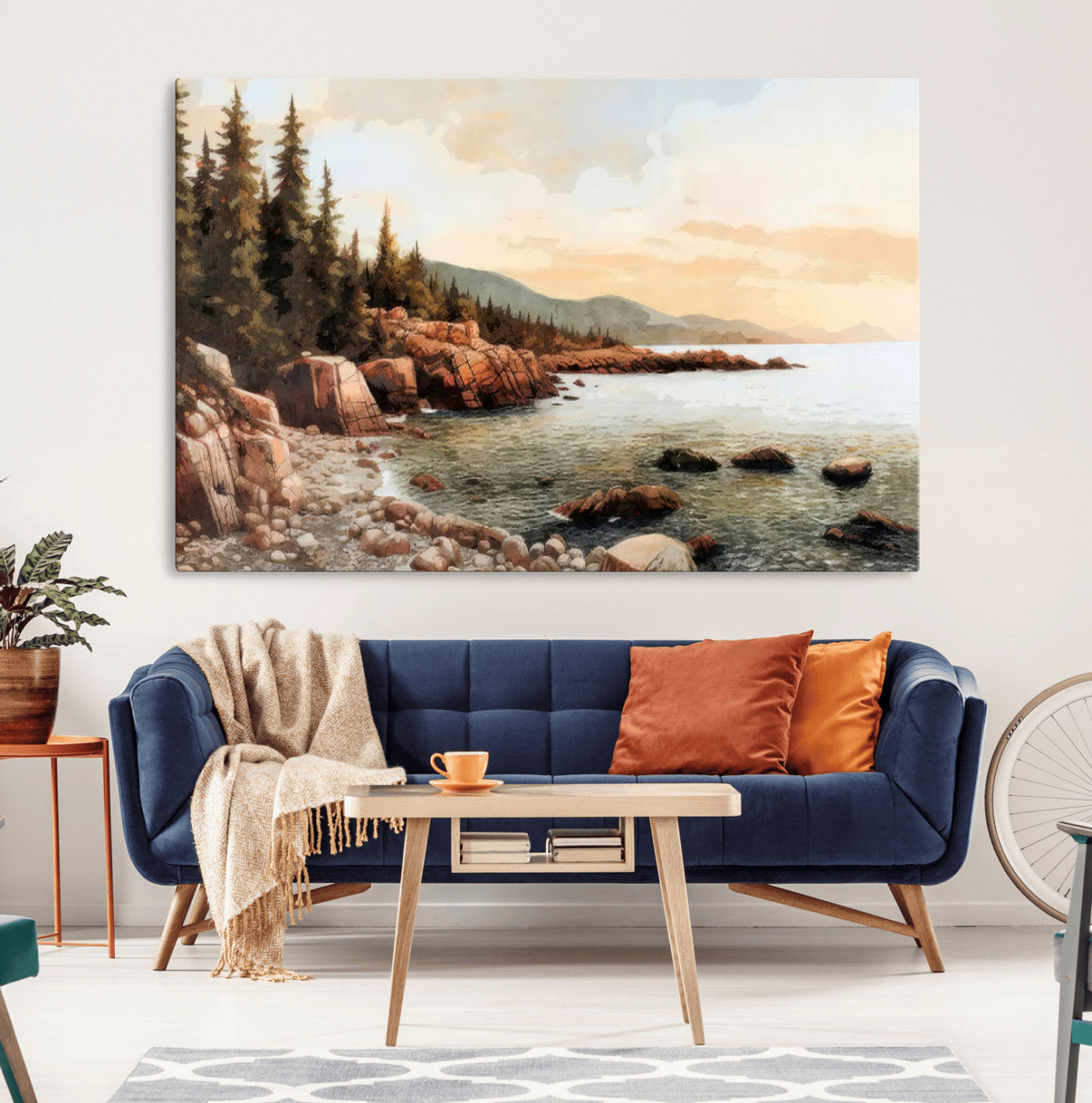 -Serene Coastal View of Acadia National Park Wall Art - Stunning 3-Panel Wall Art Canvas Print,