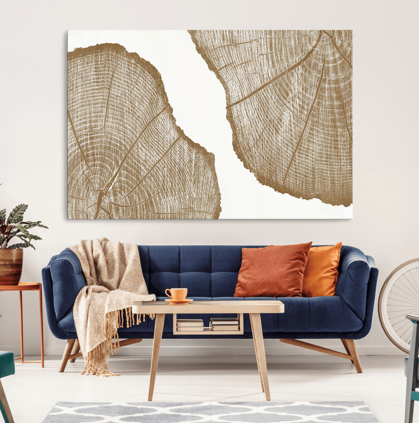 -Rustic Brown Tree Ring Wall Art Canvas Print – Framed and Ready to Hang – Elegant Nature-Inspired