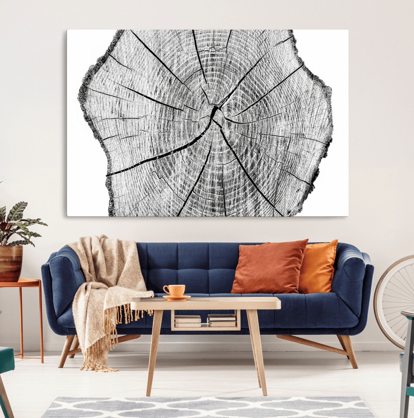 98709-MGV-CV-36X24-Rustic Tree Ring Wall Art Canvas Print – Framed and Ready to Hang – Perfect for Nature-Inspired and