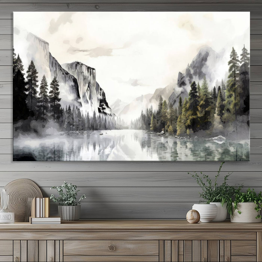 The Yosemite Valley Wall Art Canvas Print, a framed nature décor, is beautifully displayed.