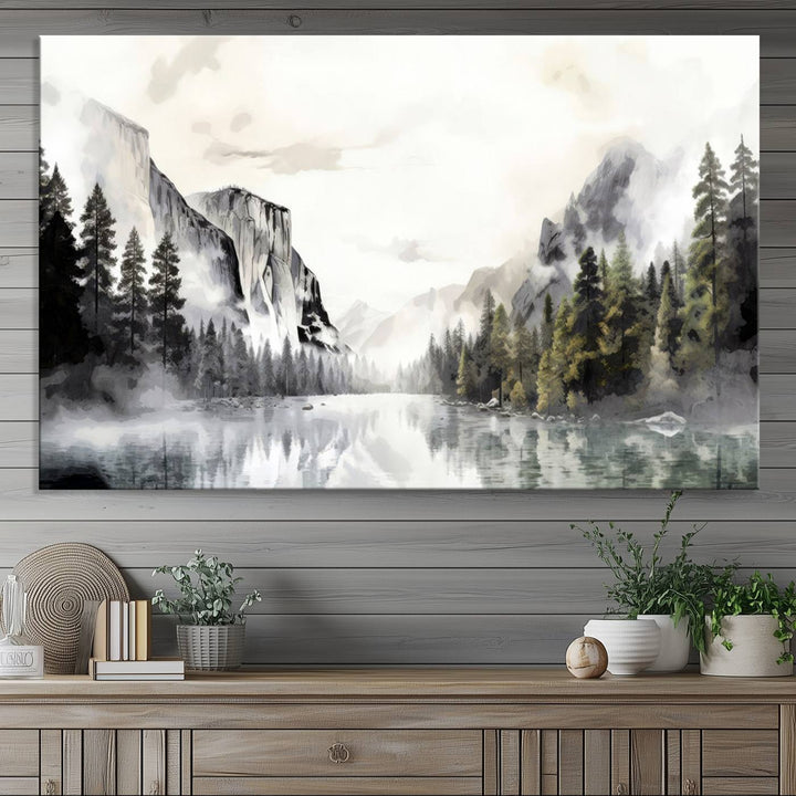 The Yosemite Valley Wall Art Canvas Print, a framed nature décor, is beautifully displayed.