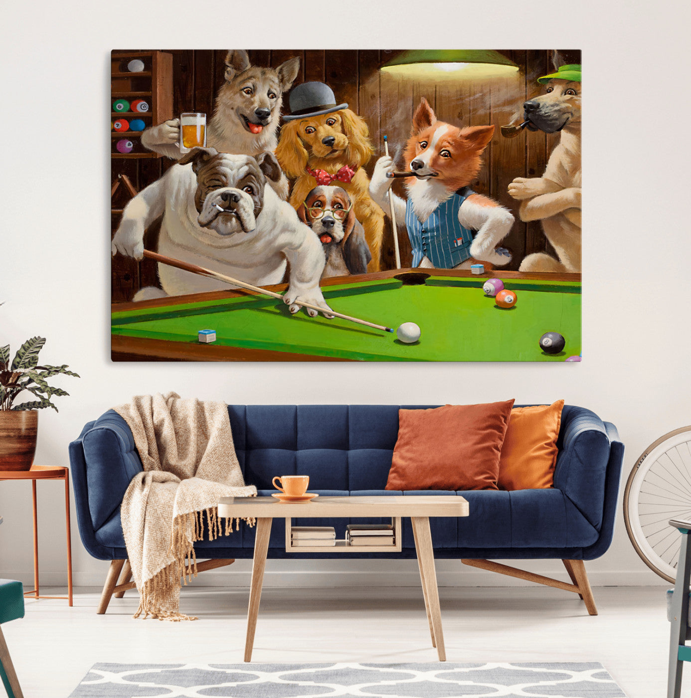 MGV-CV-36X24 - Dogs Playing Pool Canvas Wall Art Funny Gifts Dog Print