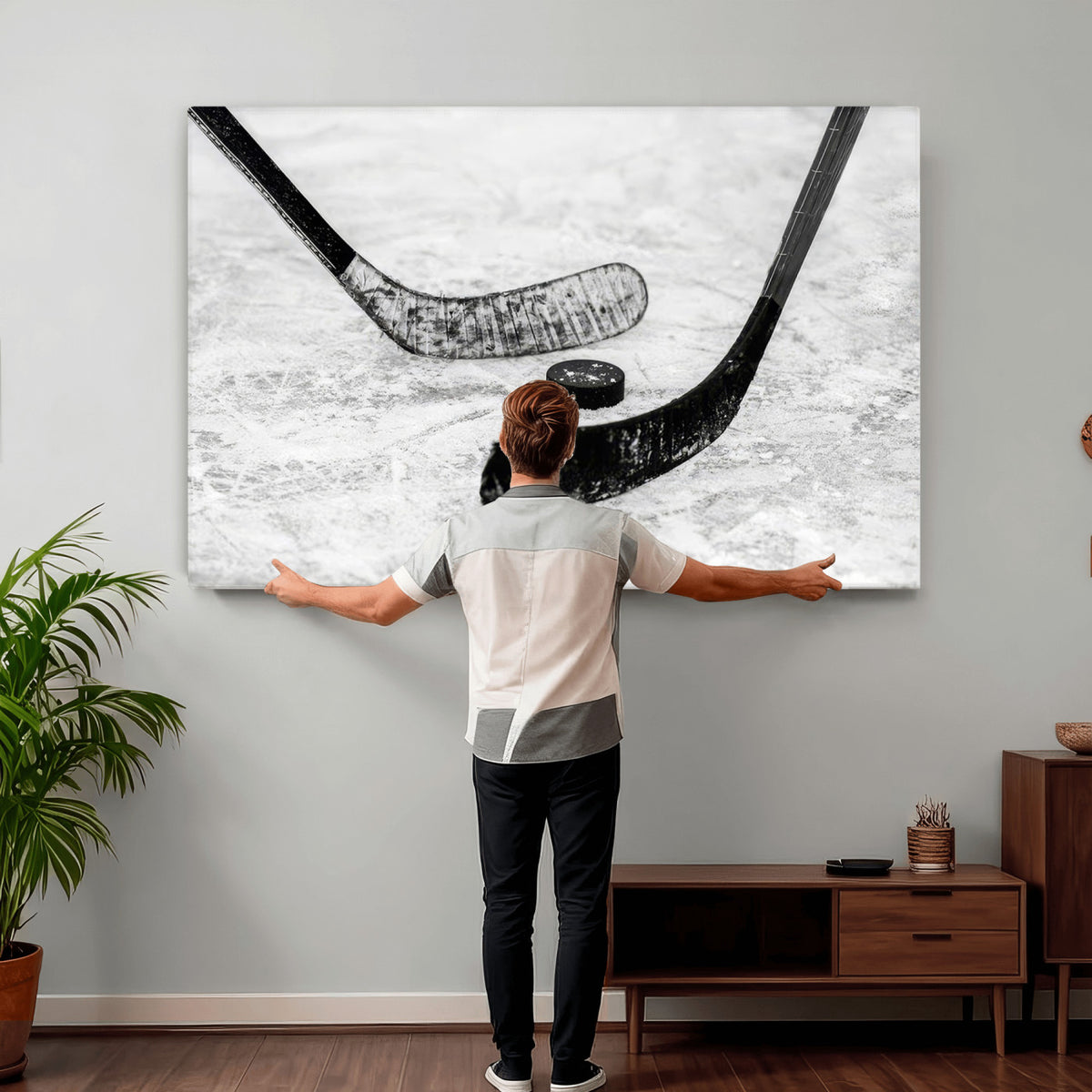 82900-MGV-CV-36X24 - Winter Ice Hockey Sport Canvas Wall Art Print, Hockey Wall Decor