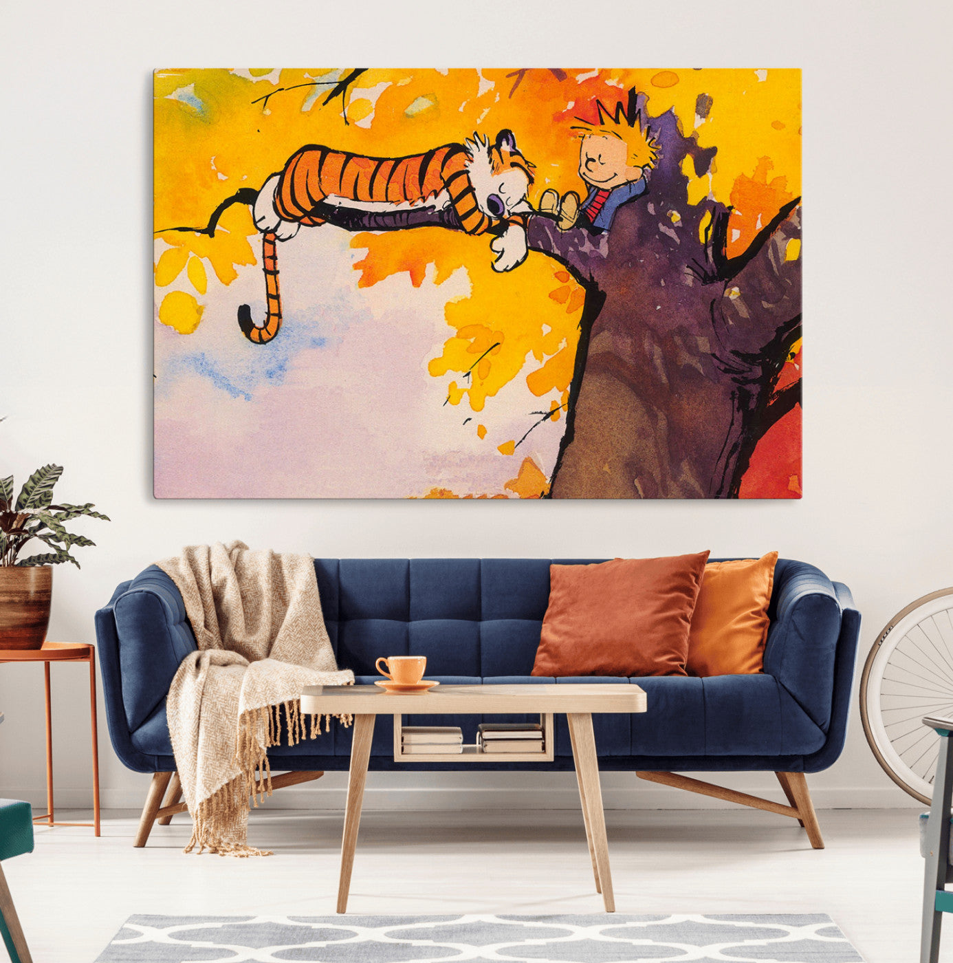 55145-MGV-CV-36X24-Calvin and Hobbes Tree Scene Canvas Print | 3 Panel Large Wall Art for Living Room or Kid’s Room,