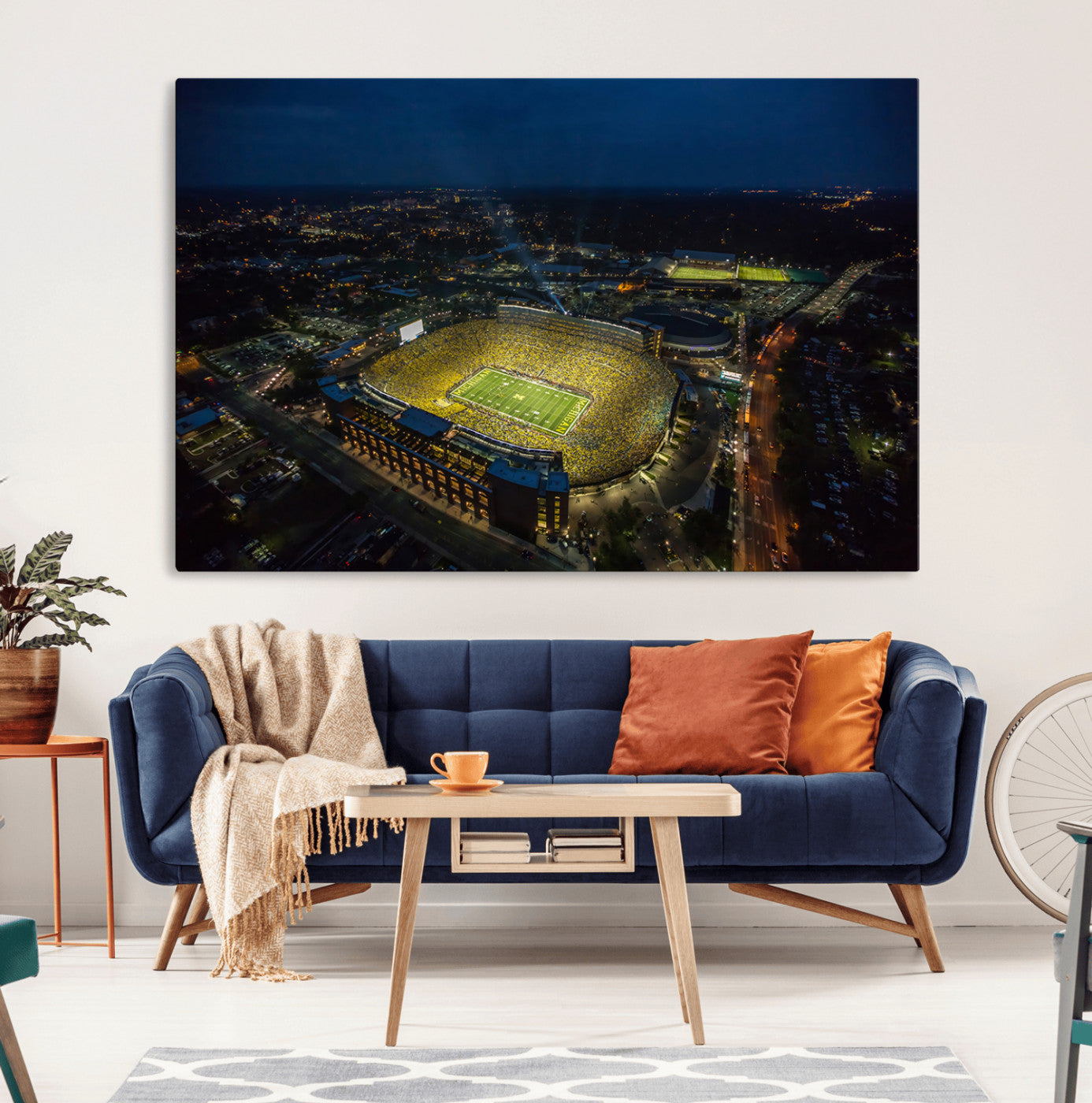 33588-MGV-CV-36X24-Michigan Stadium Night Game Wall Art – Sports Arena Aerial View Canvas Print, Framed, Ready to Hang