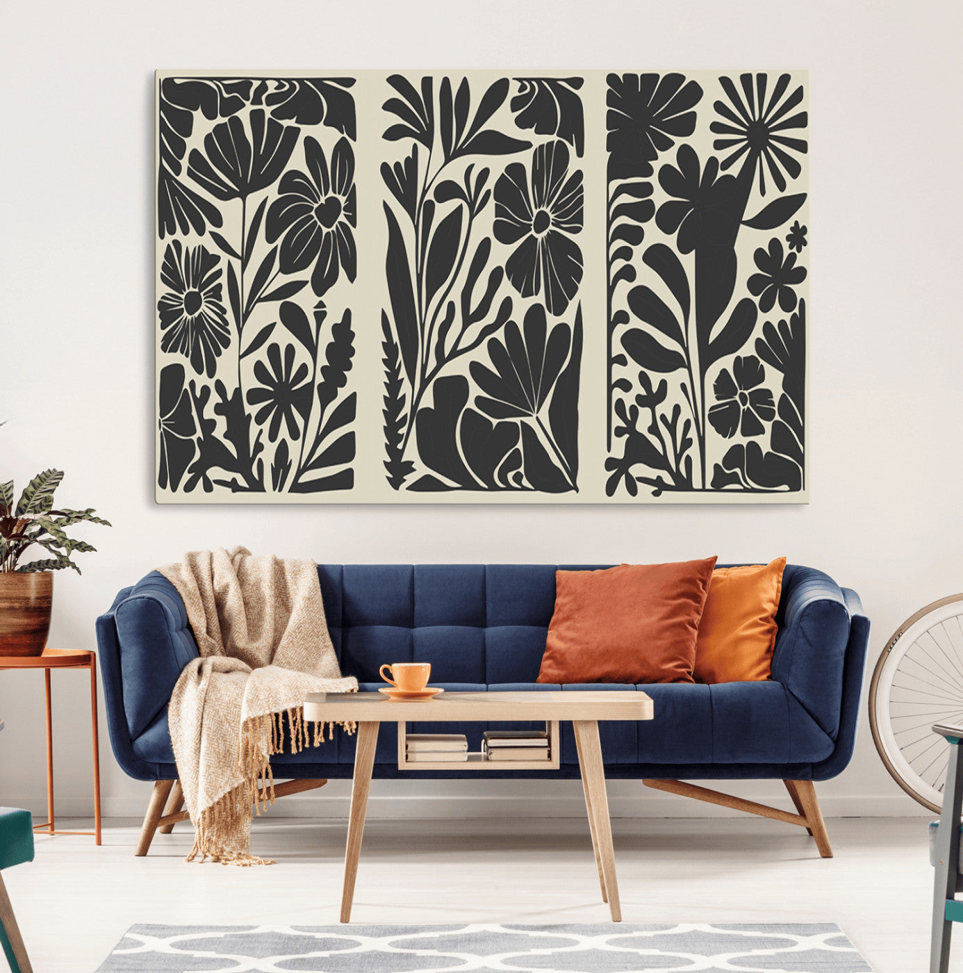 MGV-CV-36X24 - Modern Botanical Wall Art - Floral Black and White Canvas Print, Framed, Ready to Hang
