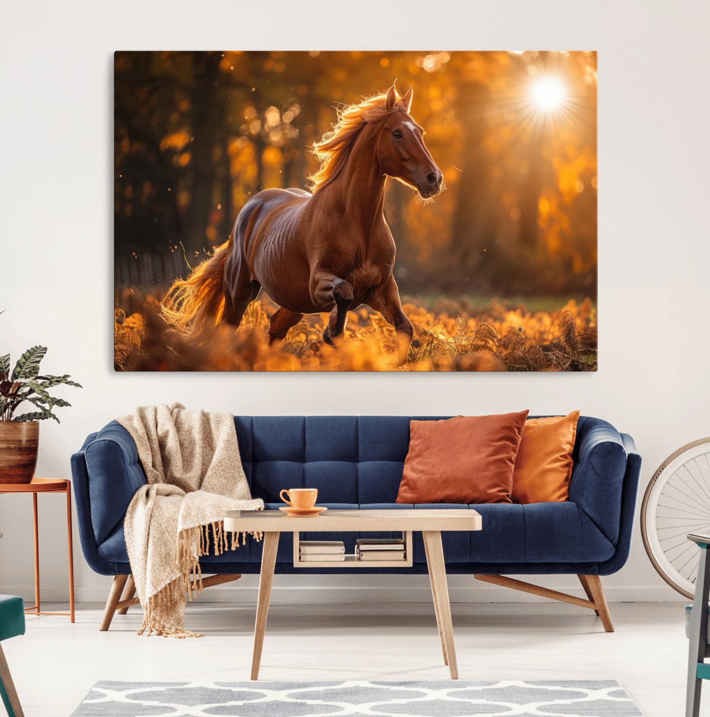 -Running Horse Sunset Forest Wall Art Canvas Print