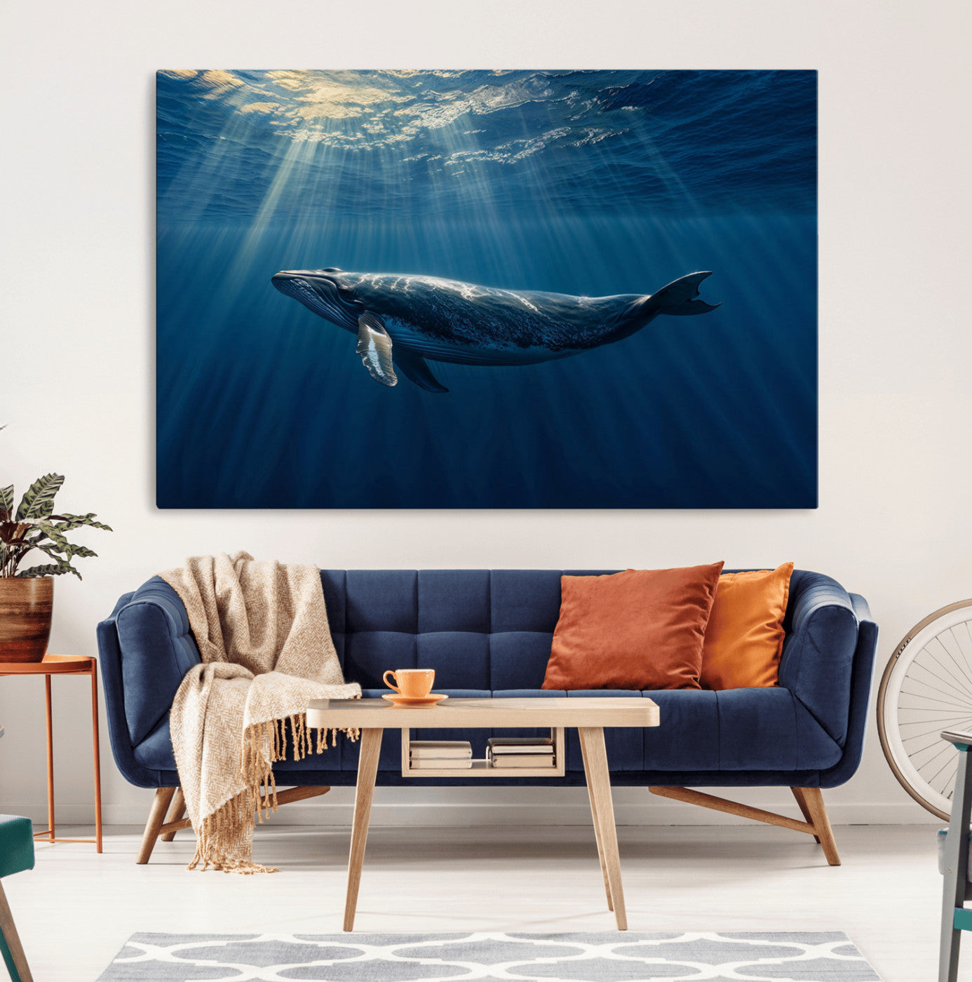 -Whale under Ocean Wall Art Canvas Print