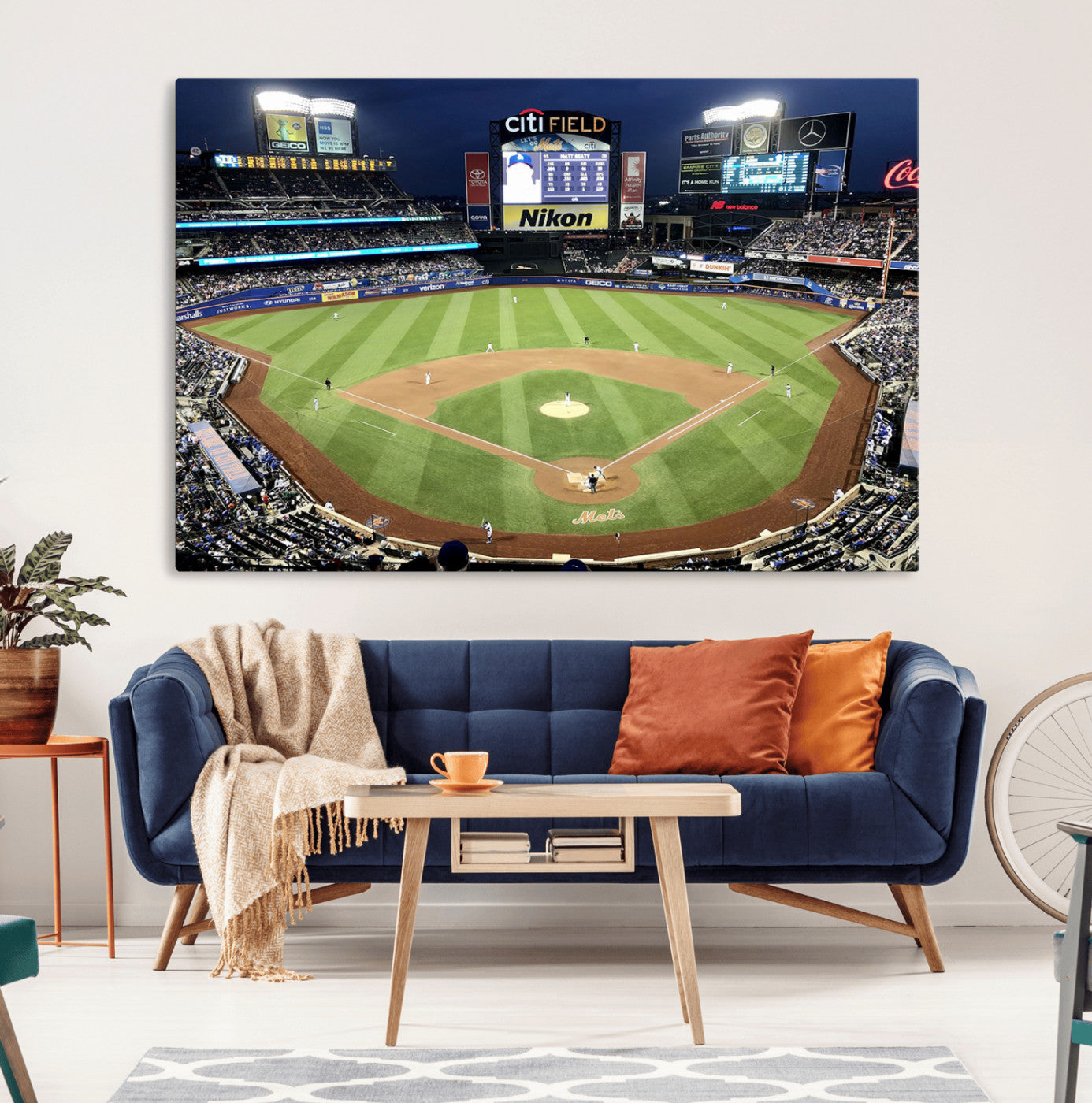 MGV-CV-36X24 - Citi Field Wall Art Print | 3-Panel New York Mets Baseball Stadium Canvas Print | Framed Sports Decor for Living Room, Man Cave, or Office Decor