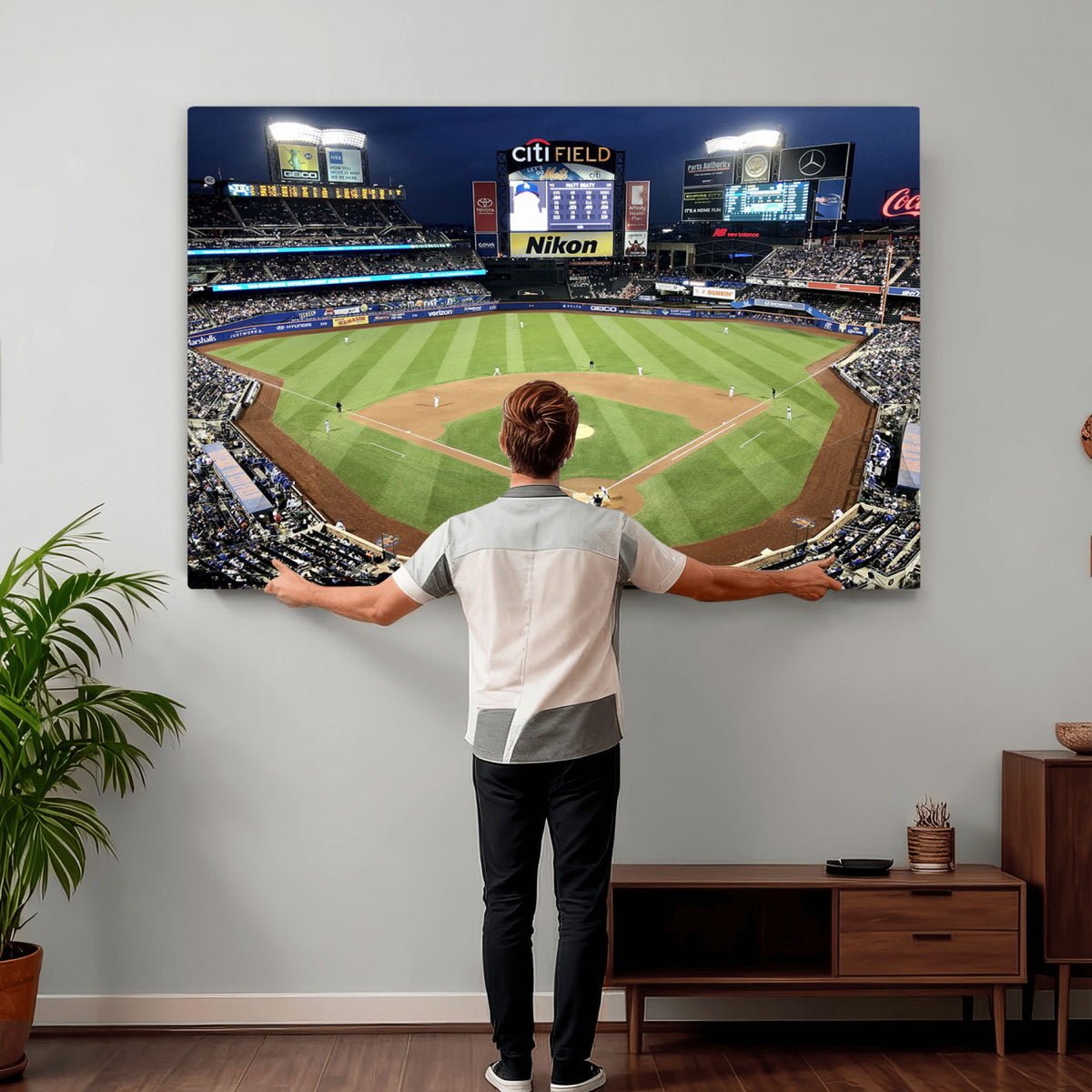 87666-MGV-CV-36X24 - Citi Field Wall Art Print | 3-Panel New York Mets Baseball Stadium Canvas Print | Framed Sports