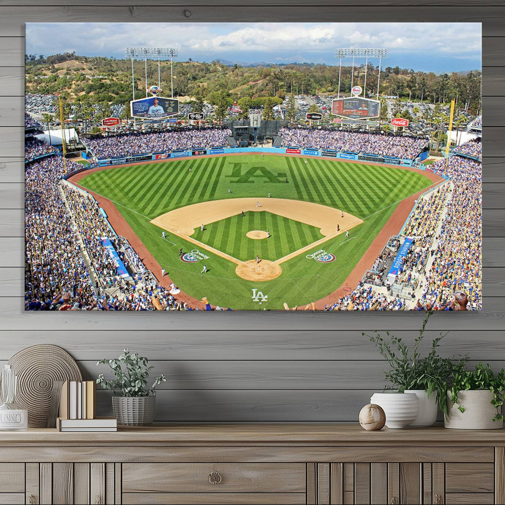 Aerial view of a sunny game day at Citi Field, captured in a 3-panel canvas print wall art.