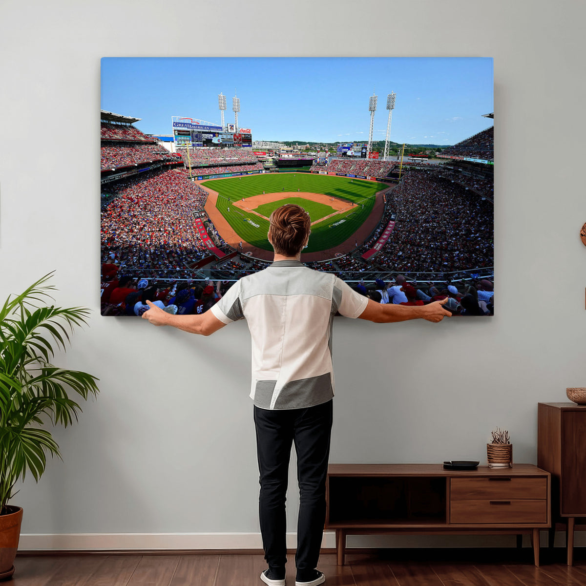 90998-MGV-CV-36X24 - Cincinnati Reds Baseball Canvas Print | Great American Ball Park Stadium Wall Art