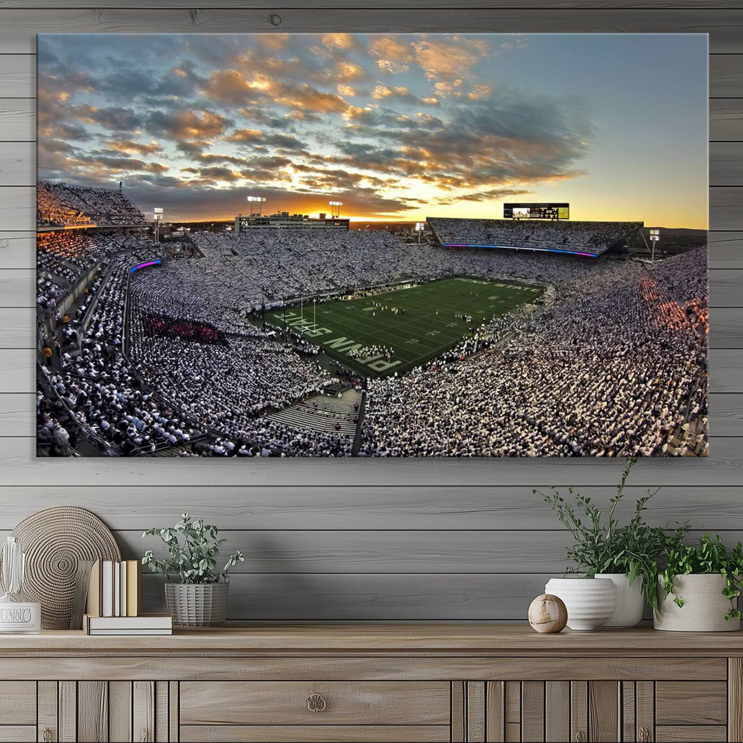 Enhance your dining area with team spirit by mounting the Beaver Stadium Wall Art, capturing sunsets in elegant style.