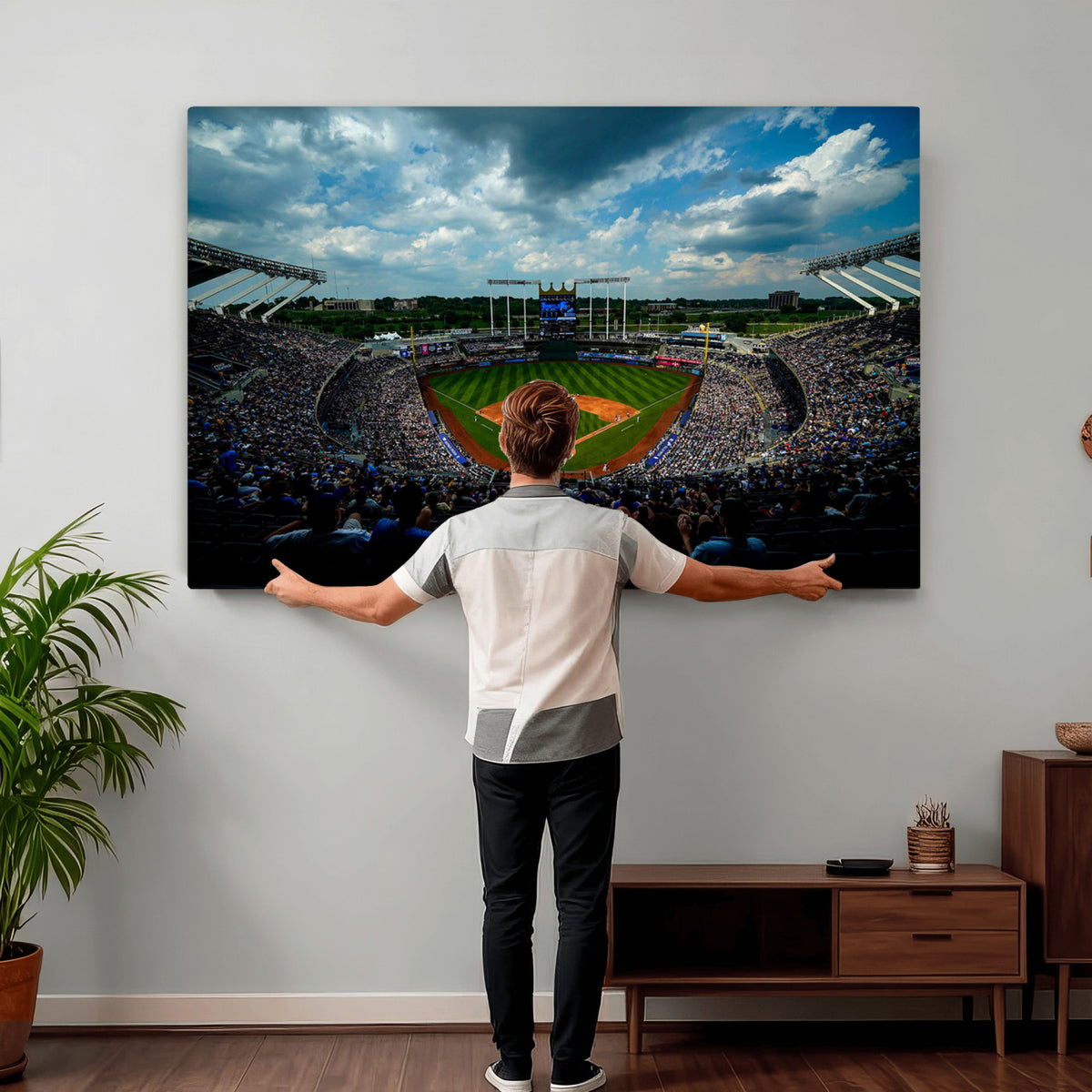 37127-MGV-CV-36X24 - 3-Panel Kauffman Stadium Wall Art Print | Large Kansas City Royals Baseball Canvas