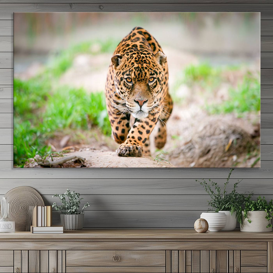 Leopard on the Prowl is a large canvas showcasing a captivating scene.